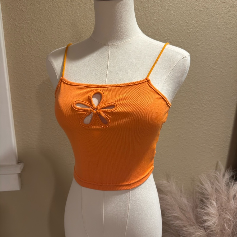 SHEIN Orange Floral Cutout Crop Top